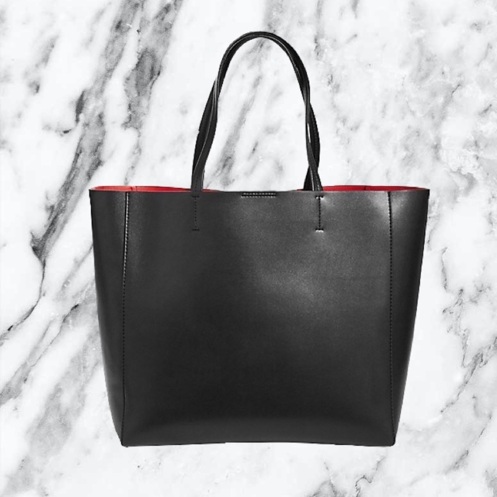 SFW Black Classic Snap-Top Leather Tote​